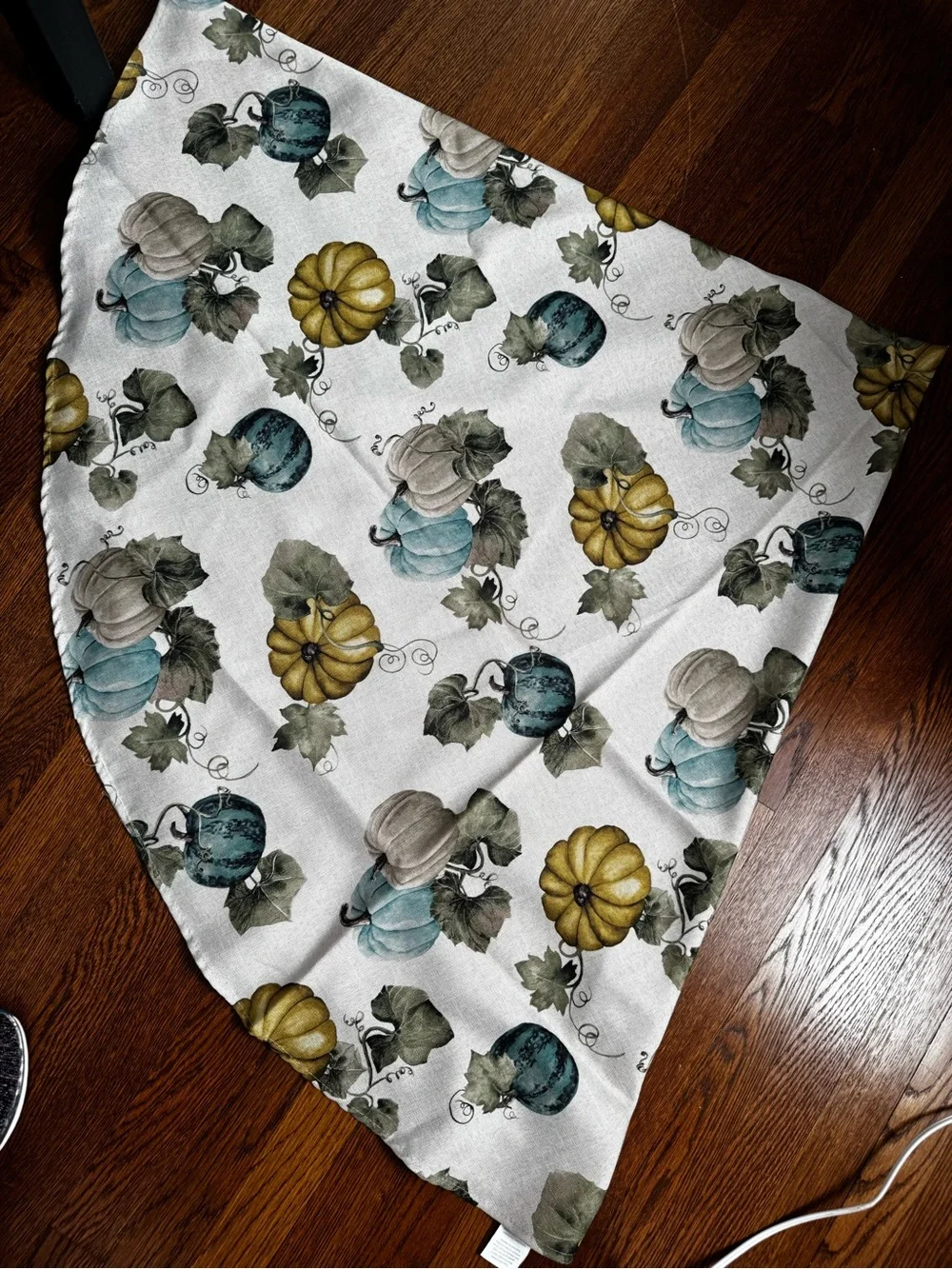 Harvest Pumpkin Round Table Linen - White with Mustard & Teal Pumpkins